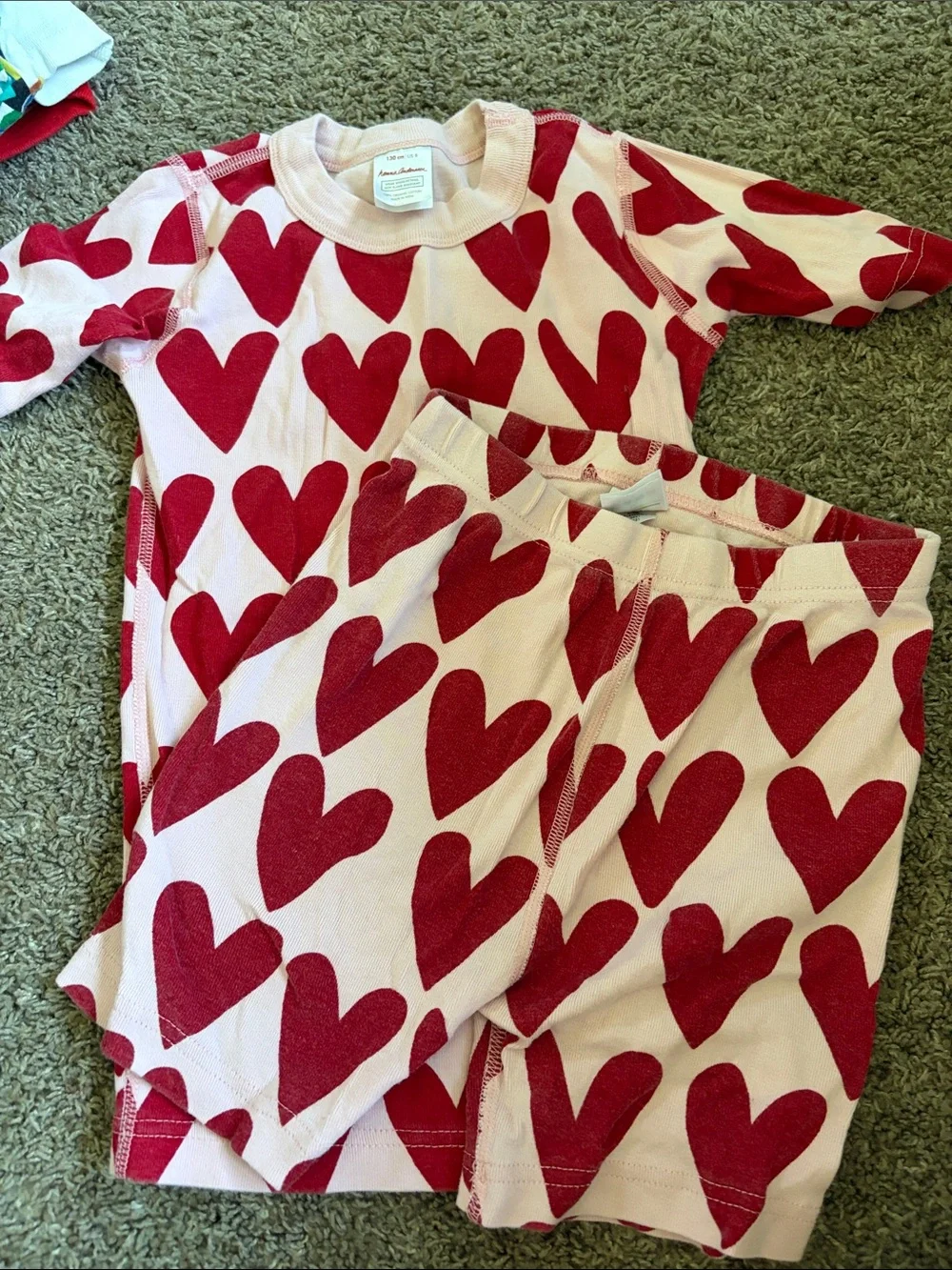 Hanna Andersson Pink Pajama Set with Red Heart Print